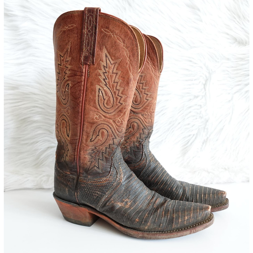 Lucchese Cowboy Boots Old Nugget Stonewashed Lizard/Mad Dog Goat